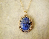 Lapis lazuli crochet necklace, 14k gold filled crochet pendant necklace
