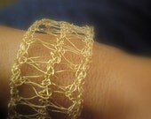 Victorian gold lace crochet bracelet, crochet gold filled wire bracelet
