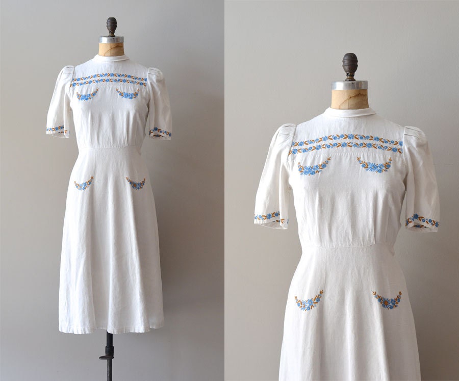 1930s dress / vintage 30s dress / Blue Bell Knoll dress