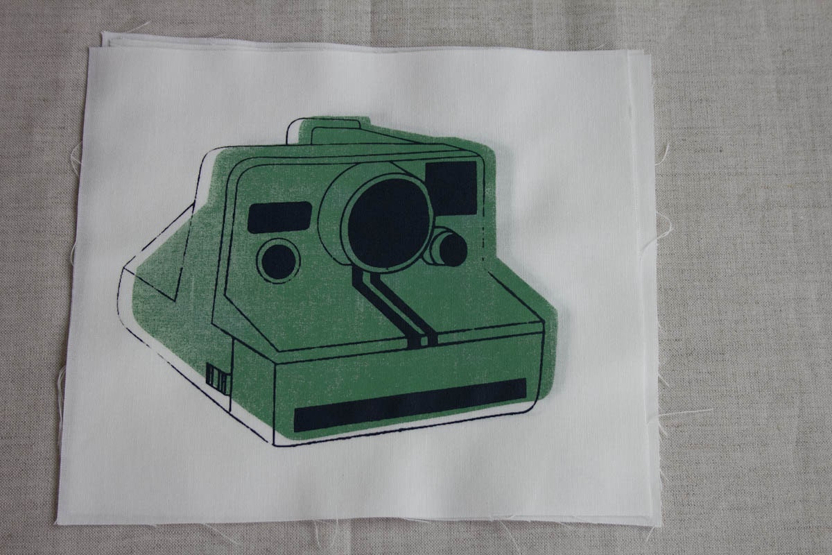 Vintage Polaroid Camera Fabric Panel Hand Screen Printed