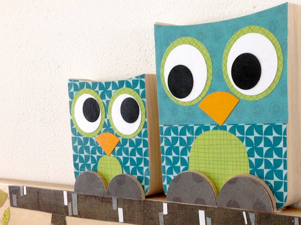 Teal Mom and Child Owl Peg Rack - eco-friendly by Maple Shade Kids