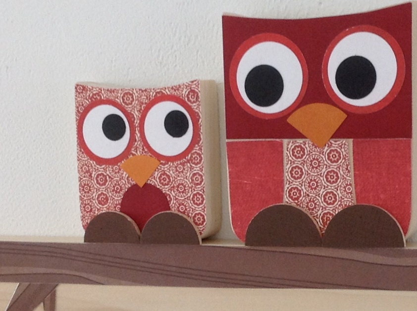 Red Parent and Child Owl Shelf - eco-friendly - by Maple Shade Kids