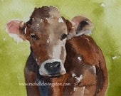 Brown Cow PRINT folk art painting folk art watercolor cow painting animal painting watercolor painting brown sepia wall decor 11x14