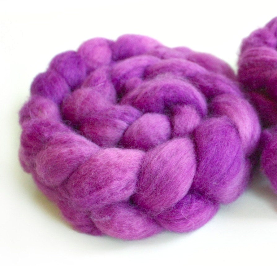 African Violet 4 oz- BFL Superwash Wool Handpainted Top/Roving for Spinning or Crafting
