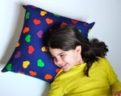 Retro Hearts PILLOW Sham - Throw Pillow Cover Handmade with Vintage Finnish Tampella Collectible Cotton - Baby Kids Home Decor