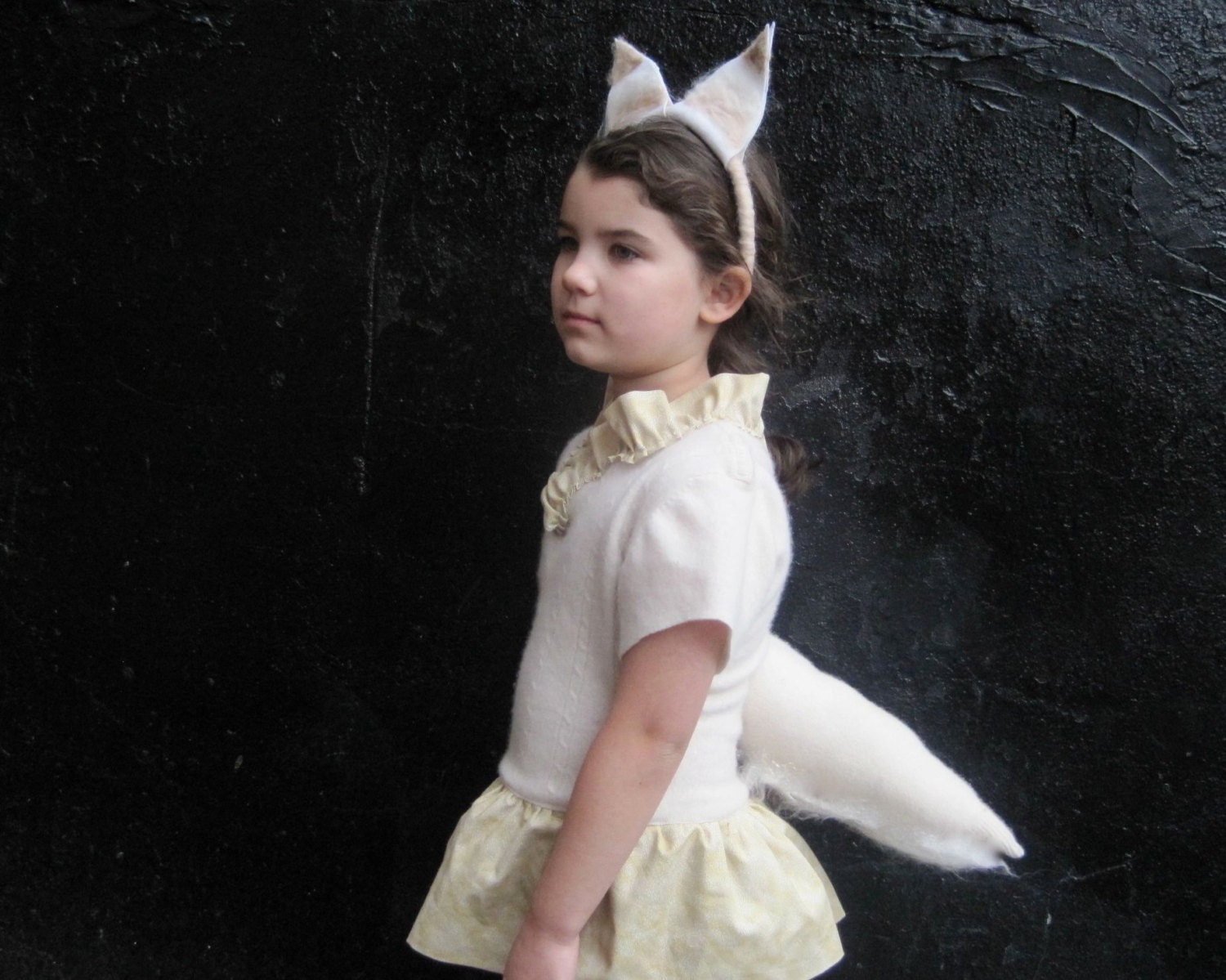 Arctic Fox Costume "Foxtume" - Eco Friendly Wool Kids Beige Dress Hat & Tail in SIZE 2T - Halloween Dress Up Play