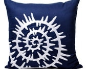 Sea Shell Pillow Cover, Navy Blue Linen with White Shell, Decorative Throw Pillow Cover, Pillow Case 18" x 18", Beach Decor, Cottage Cushion