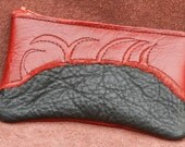 Leather Zipper Wallet / Coin Change Purse, purple deerskin, Black Buffalo Hide & Raggedy Deer Skin With a Zipper 3.5" x 6"