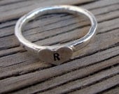 ONE fine silver stacking ring- with hand stamped  or plain sterling silver heart -hand made to order- custom moms jewelry stacker ring