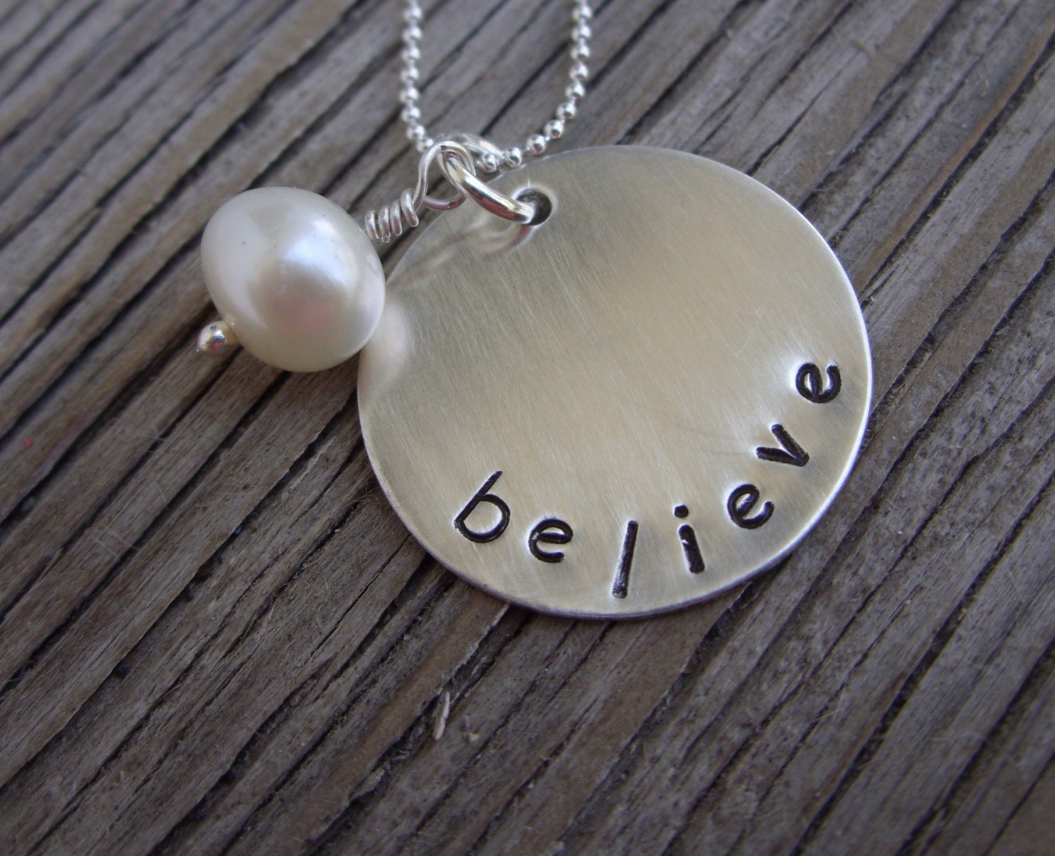 Sterling silver charm pendant- hand stamped believe- ready to ship