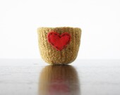 felted wool bowl  -  turmeric heather wool bowl with poppy red eco felt heart - ring holder, anniversary gift, Mother's day