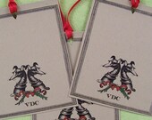 Personalized Greyhound, Whippet, Italian Greyhound Christmas Holiday Kraft Gift Wrap Tags set of 18 Double Twin Dogs Color Wreath Green Red