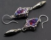 Iris Drop Beaded Earrings Amethyst, Pyrite, Sapphire, Sterling Silver Wire