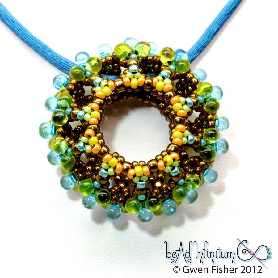 Infinity Donut Beaded Bead in Bronze Blue Green Orange