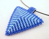 Beadwork Peyote Triangle Pendant in Sky and Cobalt Blue Beaded Seed Bead Pendant Geometric
