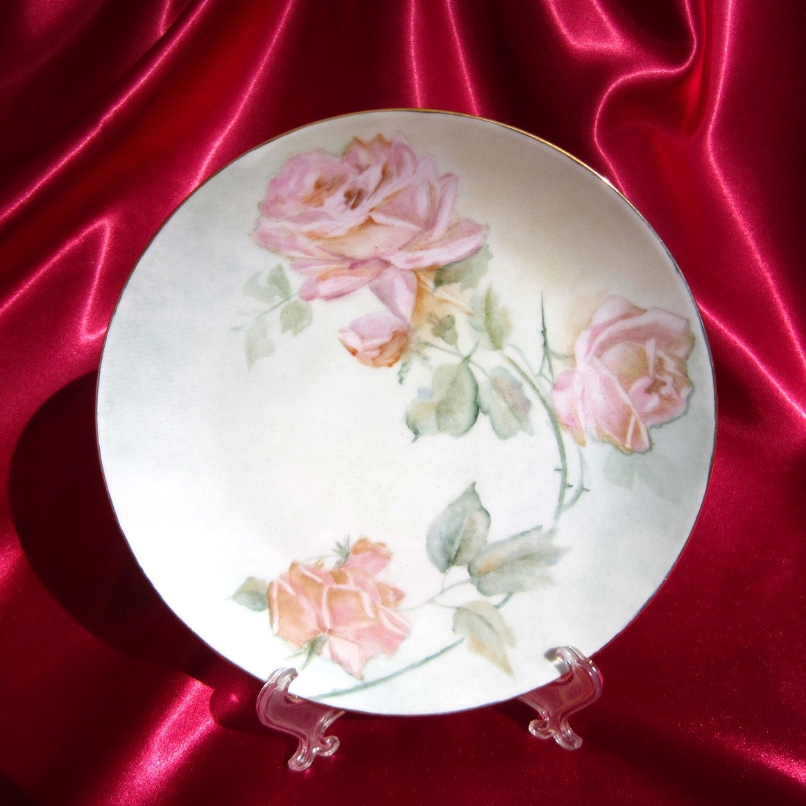 Pink Roses Handpainted China Plate