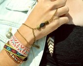 Slave Bracelet Hand Bracelet  Piece Hipster Bronze Chain Bohemian Hand Jewelry Black Onyx Mina