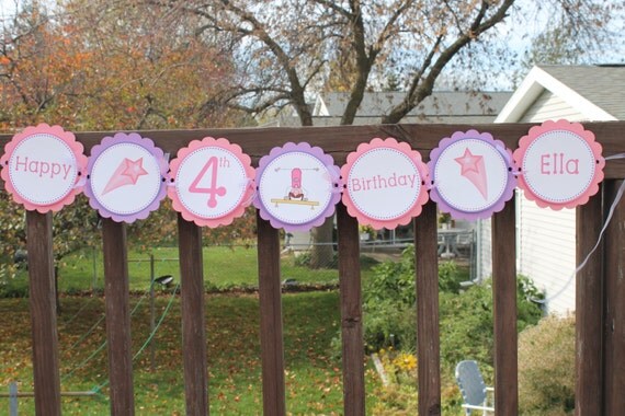 Girl Gymnastics Mini Happy Birthday Banner Il_570xn