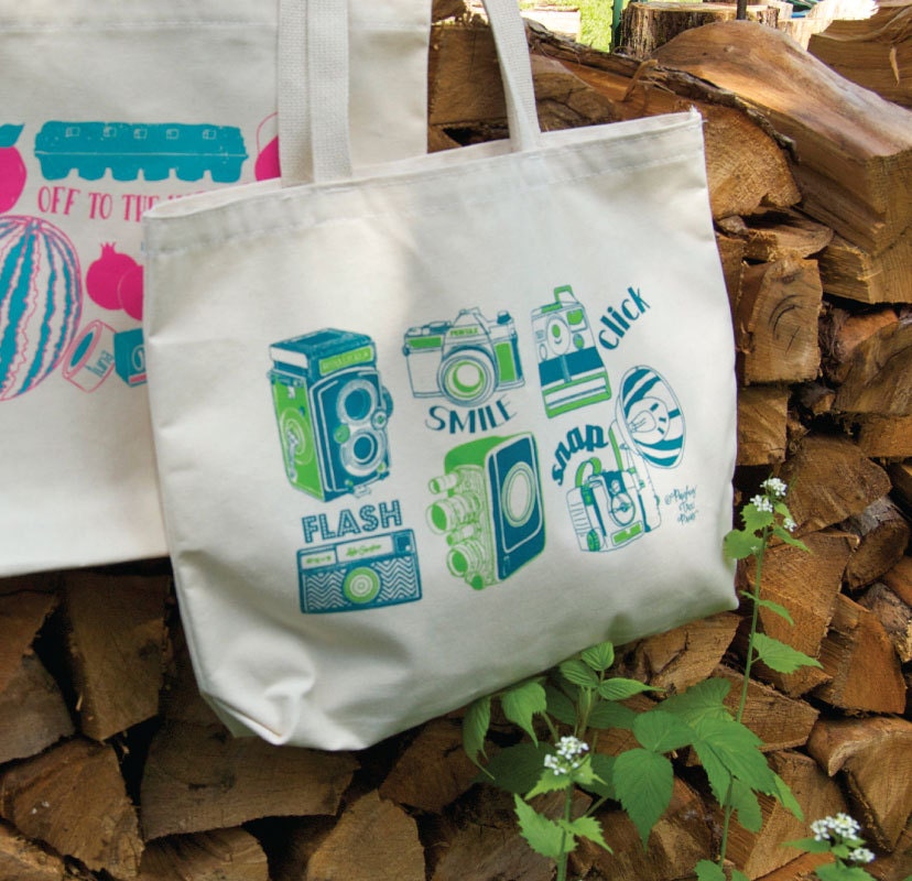 Canvas Tote Bag, Vintage Camera Tote, Made in USA