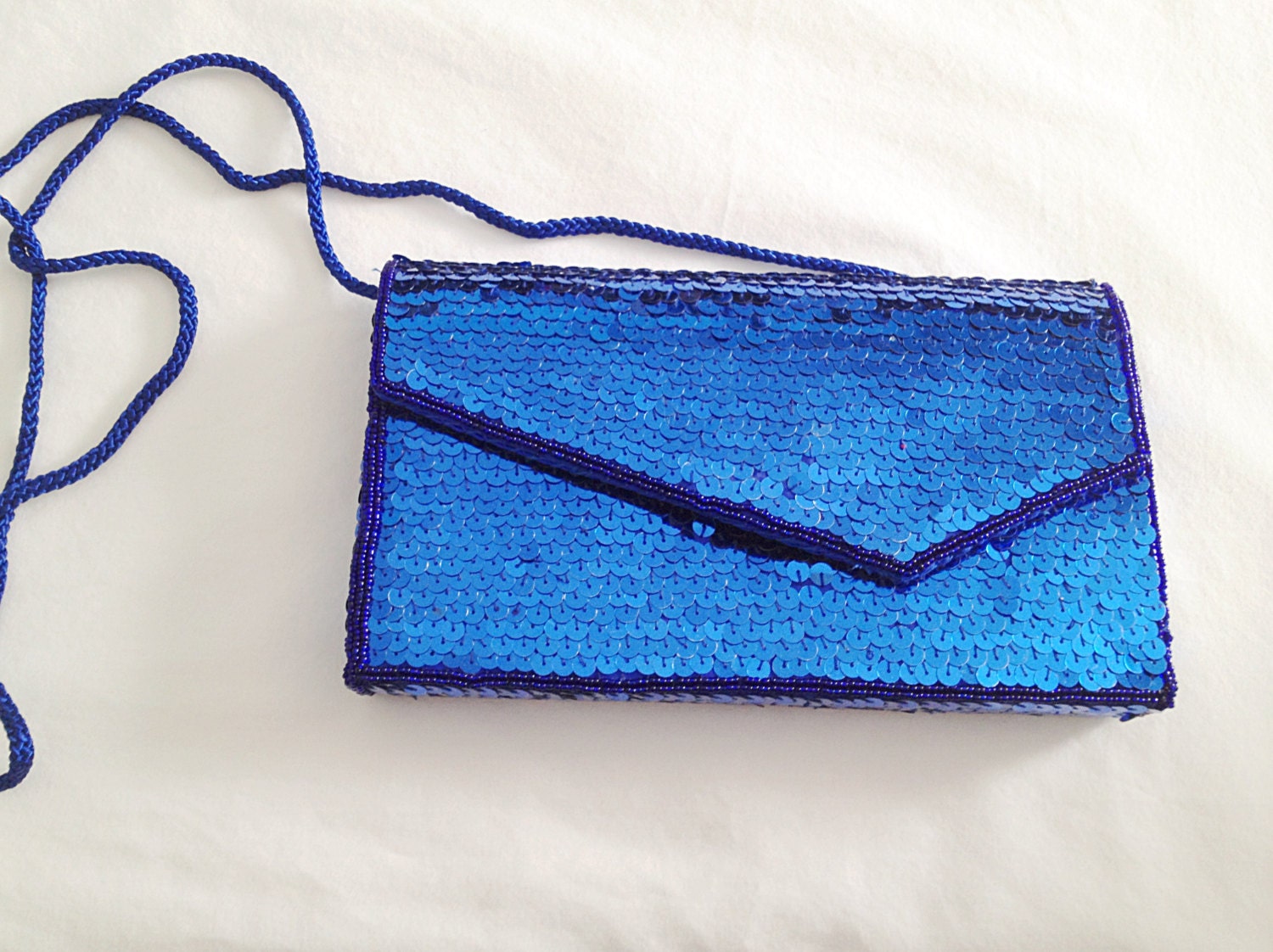 Vintage Cobalt Blue Sequined Purse. Beaded Bag. Structured Purse. Formal. Wedding. Small Purse. Clutch. Evening Bag. Bright Blue. Cross Body