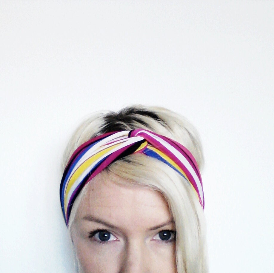 The Twist Turban Headband- In Pink Multi Stripe