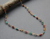 Multi Gemstone Necklace in Gold - Delicate, Wire Wrapped, Tiny Layering Necklace