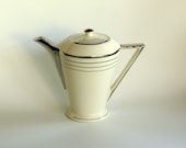Atomic Art Deco Salem Streamline Coffee Pot in White w/ Platinum - Perfect for Display, Vintage Wedding China