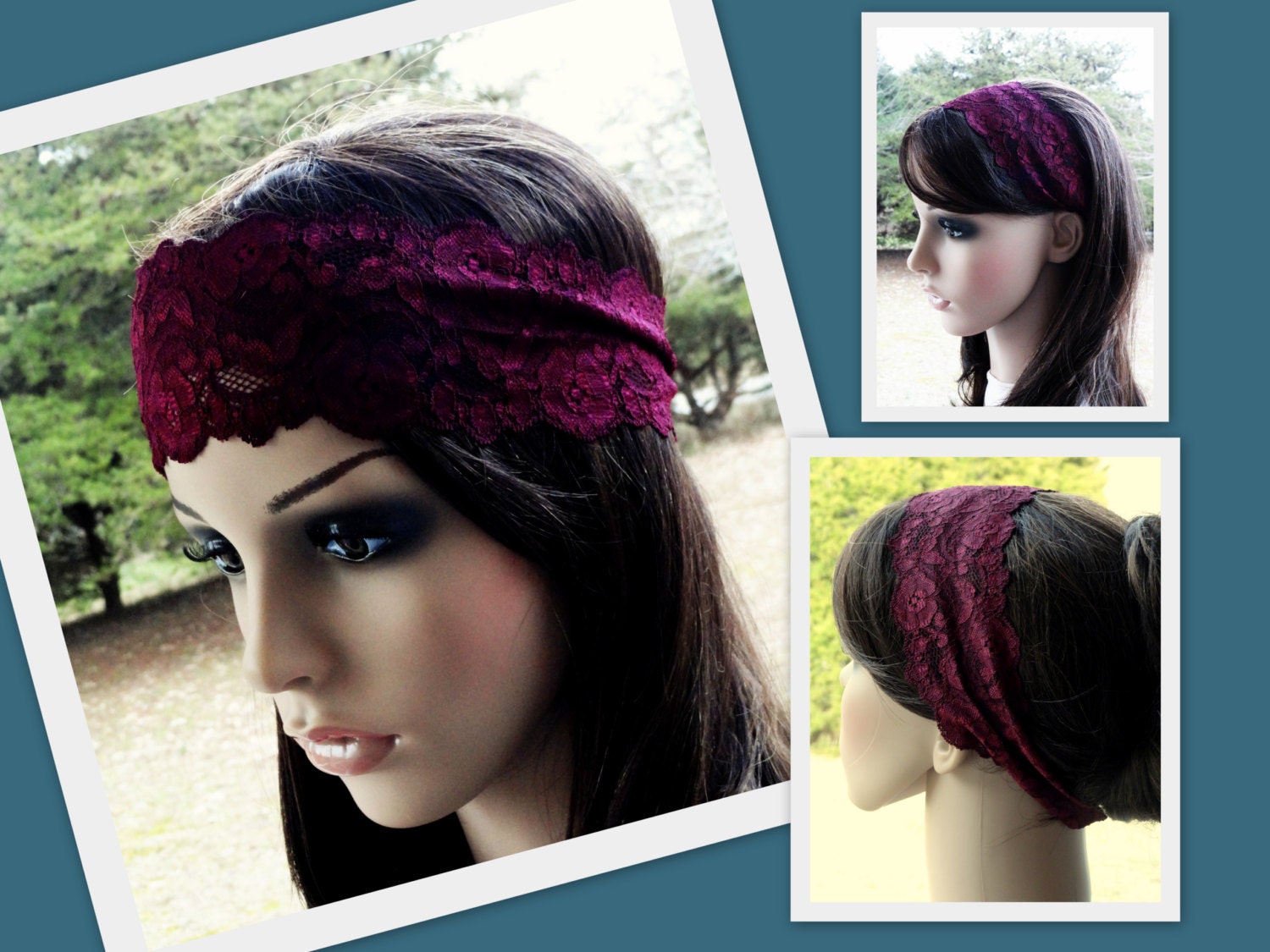 Stretchy Lace Headband Stretch Lace Head Band Boho Headband Adults or Children Red Headband Cherry Purple Dark Red Wine