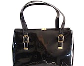 Vintage Crown Lewis Black Patent Buckle  Handbag
