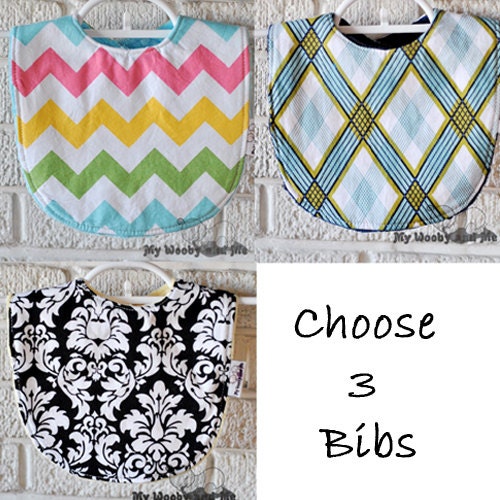 Choose Any 3 Bibs - Over 100 Fabrics - Extra Thick and Absorbent - Personalization Available