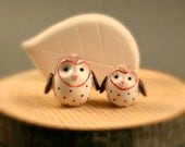 Tree Slice Business Card Holder - Little Barn Owls - Miniature Polymer Clay Animal