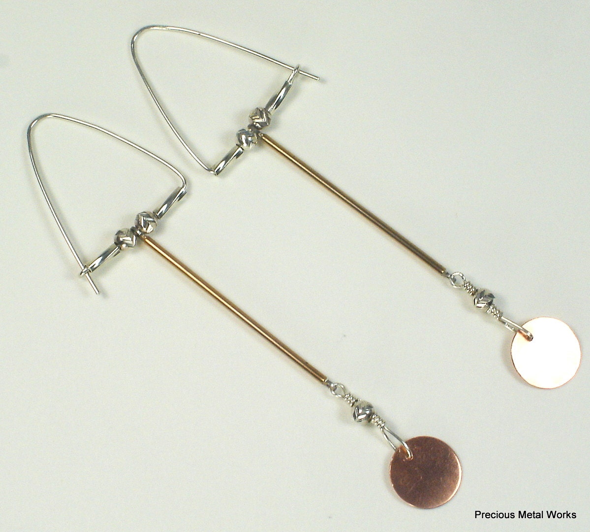 Teldrin, handmade, cosmic contemporary, sterling silver, brass and copper dangle earrings