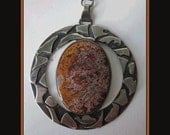 FELICE,NYC 1950s Modernist-Large Sterling Silver/Jasper Pendant/Handwrought Chain,Vintage Jewelry, Unisex