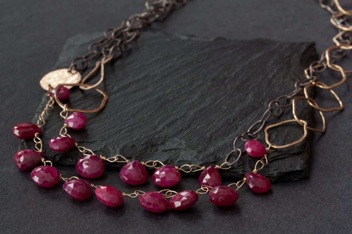 Long Mixed Metal Ruby Necklace