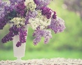 Floral Photo, Lilac Flower Photograph, Pastel Purple, Violet, White, Green, Spring, Springtime, Vase with Flowers, Still Life Photography - LostInTheValleyPhoto