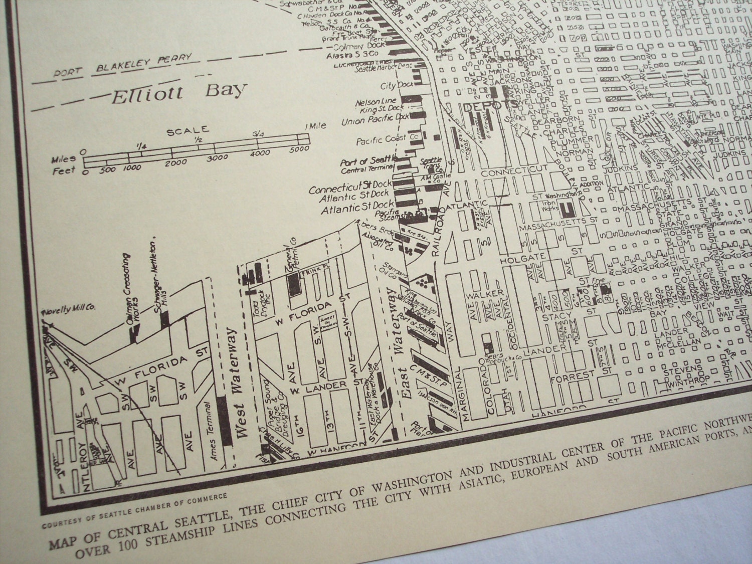 Seattle street map, 1939 Vintage Seattle Washington city map
