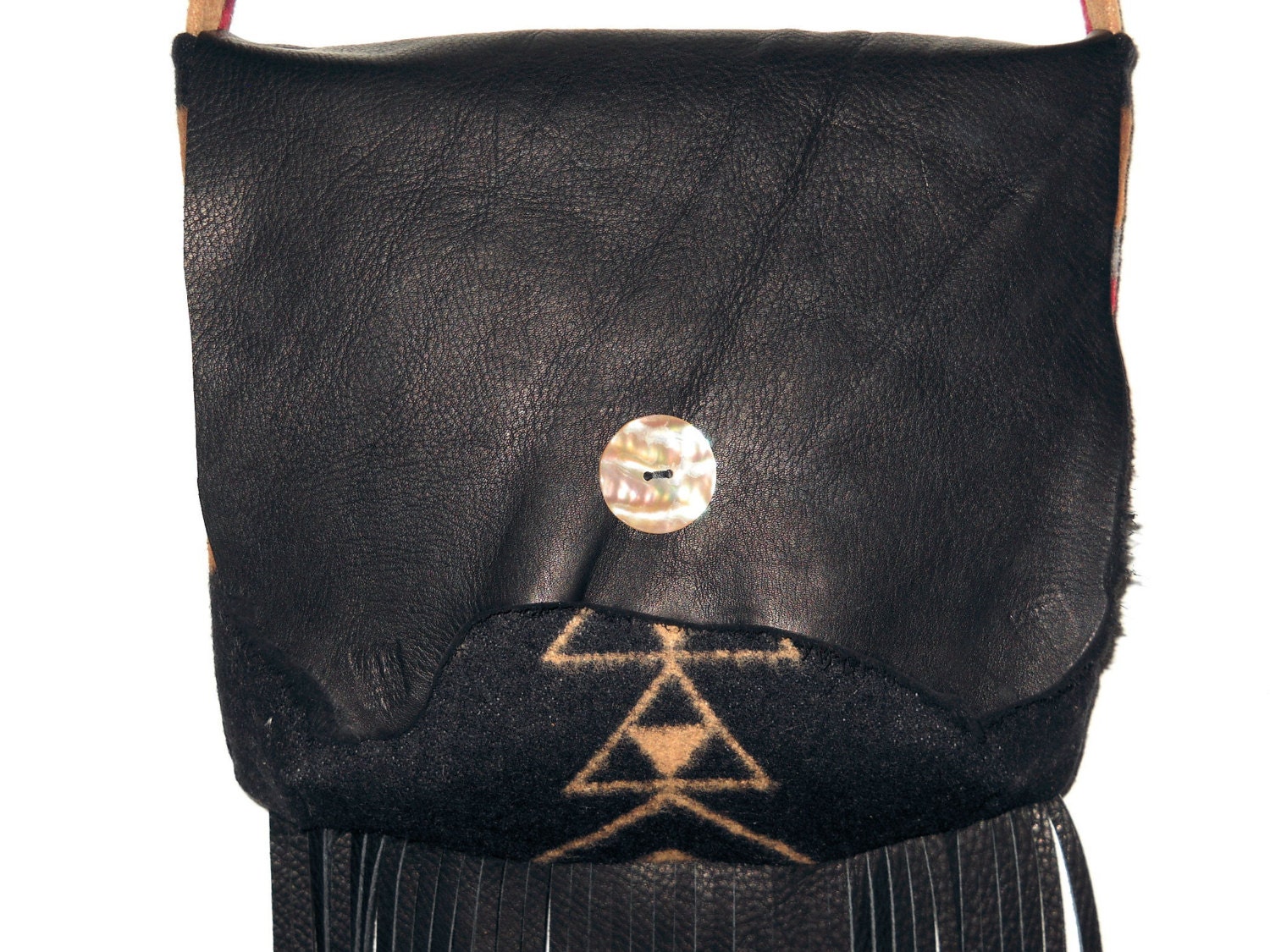 Fringed Possibles Purse / Shoulder Bag Large Wool Black and Brown Crossroads Southwestern