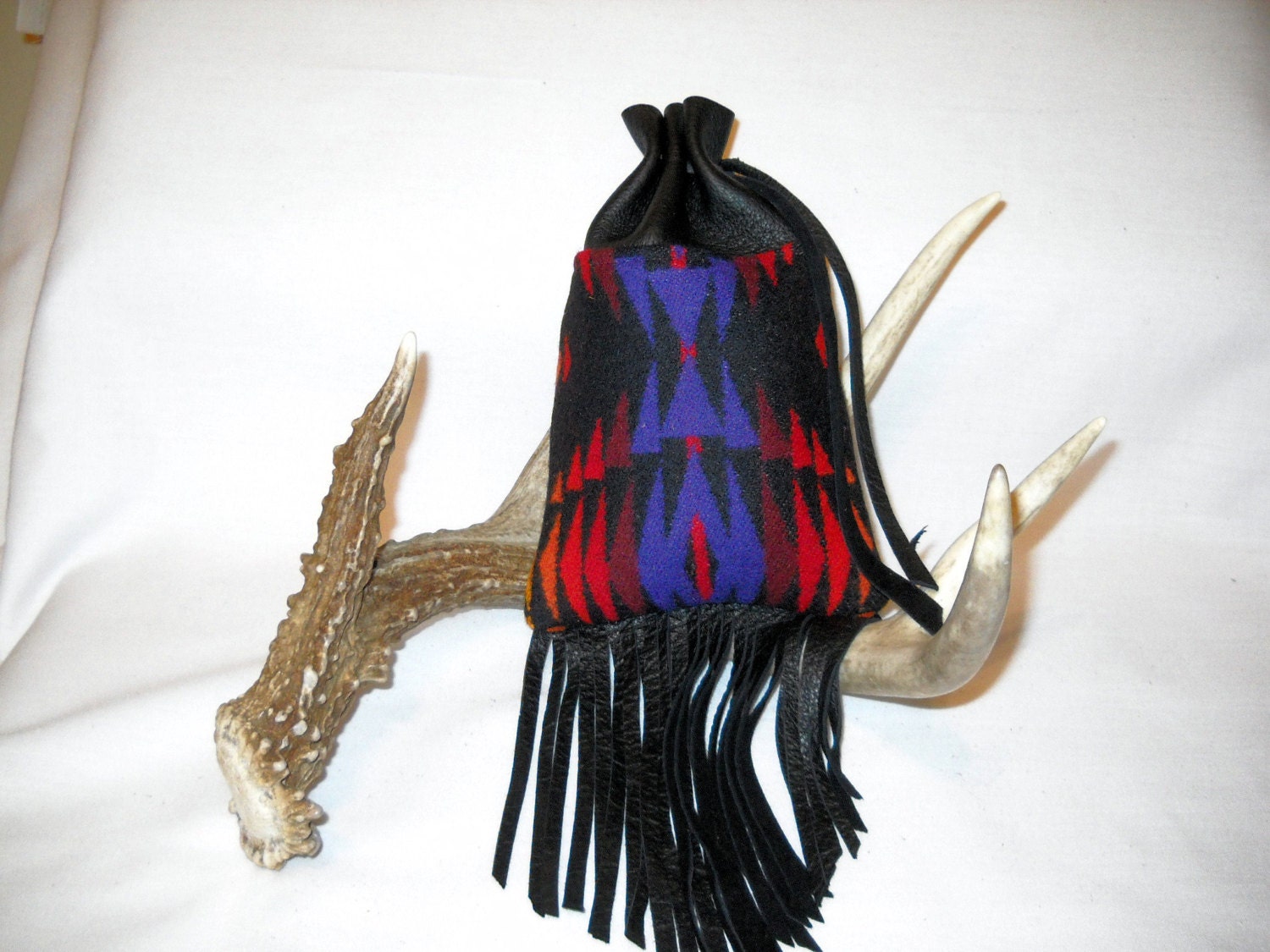 Possibles Bag / Cedar Bag / Medicine Bag XL Wool Black Pecos with Elkskin Leather
