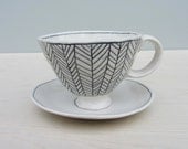 Porcelain Herringbone Teacup and Saucer in Black and White