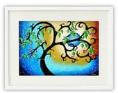 Tree Print Giclee Print - Abstract Art Cherry Tree of Life Art Surreal Art - Whimsical Wall Art 8.5x12.5 Signed