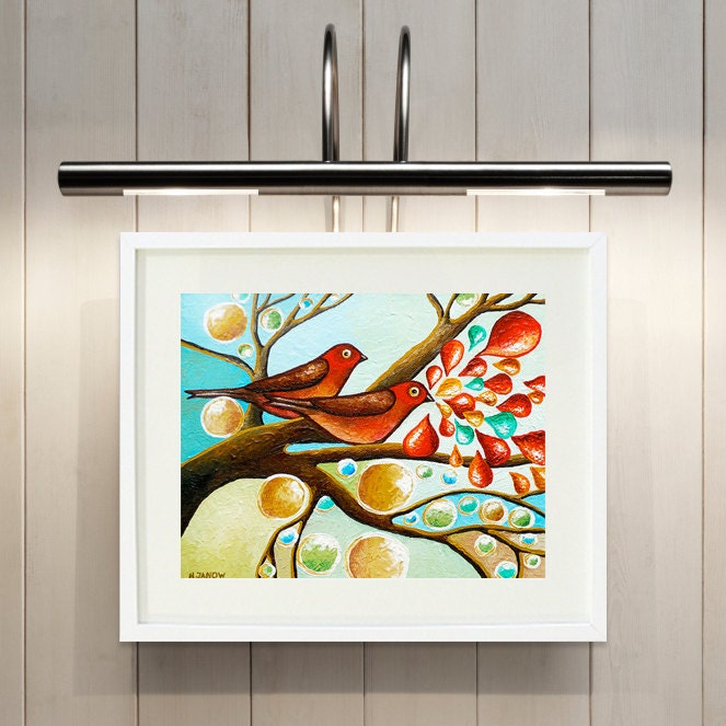 Love Bird Print, Animal Art Giclee Print, Romantic Art for Couples, Whimsical Bird Art Wall Decor 8x10 Signed