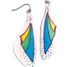 Butterfly wings leather earrings.Turquoise and yellow color. Leather jewelry