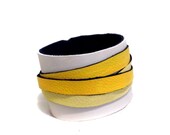 Yellow leather straps bracelet. Leather jewelry.