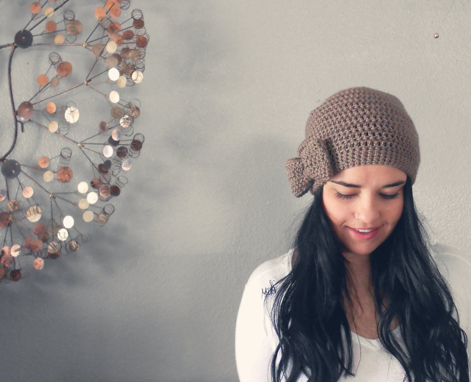slightly slouchy bow beanie . eco friendly . vegan . PICK YOUR COLOR .