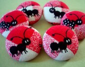 Buttons - Marching Ants Fabric-covered Buttons - Summer Picnic Red White and Black Checkerboard Covered Buttons - Whimsical Fabric Buttons