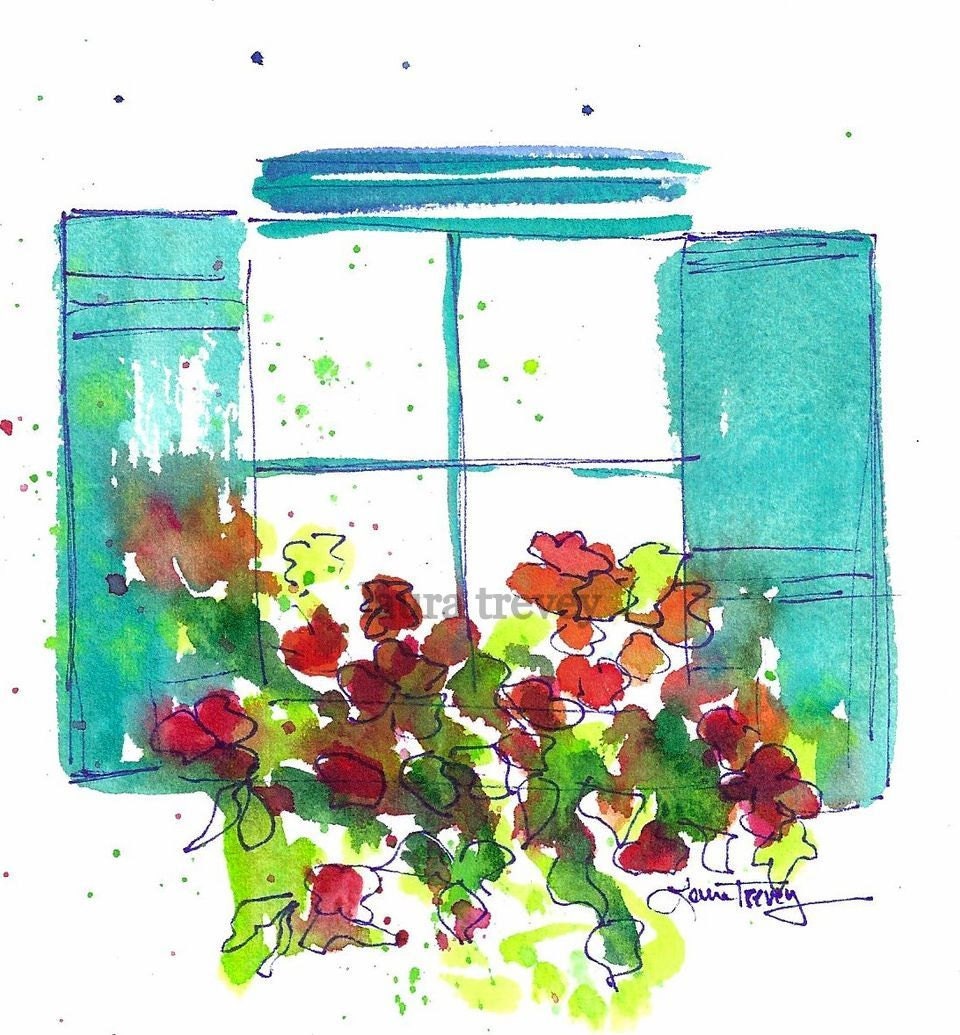 Window Box Watercolor Print