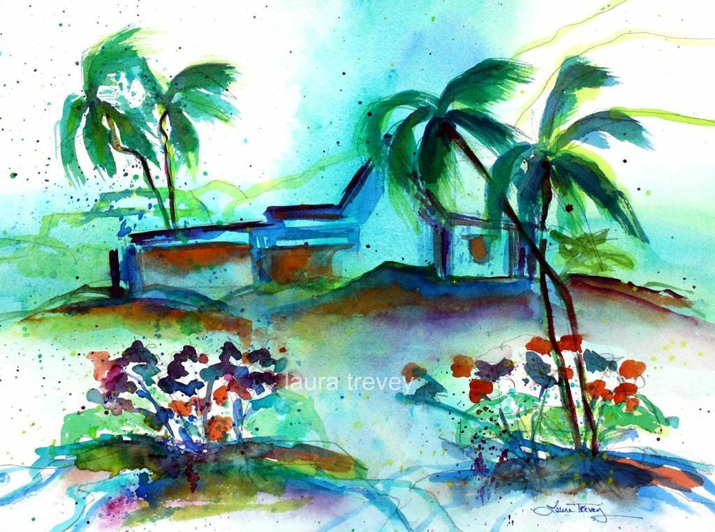 Stormy Caribbean Watercolor Print