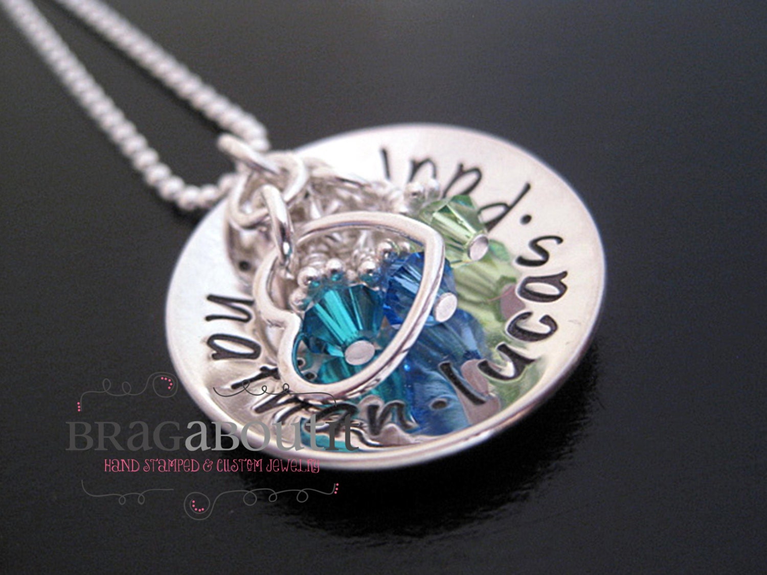 Personalized Jewelry - Hand Stamped Necklace - Sterling Silver - Cup of Love with Heart Charm and Birthstones