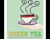 Retro, Kitchen, Art Print,Tea, Green Tea, Tea Cup,  8x10, Cafe