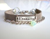 Friendship Grey Leather Bracelet. Antique Silver Eternity Stamped Bracelet. Chain Bracelet. Best Friend Bracelet. friendship Gift.